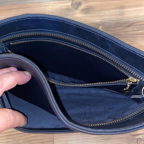 Y2K Vtg 90’s Coach Leather Navy Blue Equestrian Zip No 9802 Purse Shoulder Bag - Picture 9 of 16